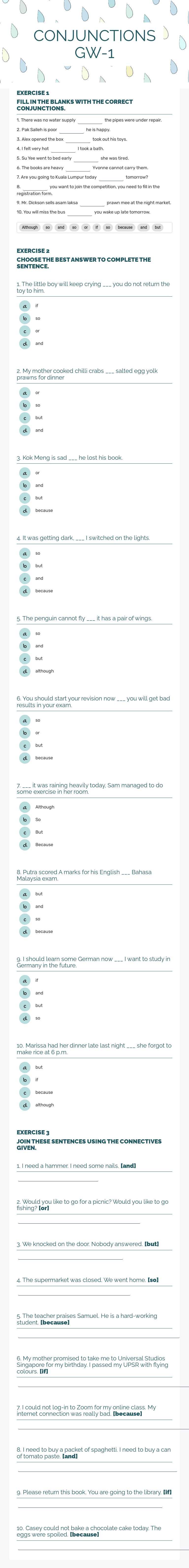 CONJUNCTIONS GW-1 worksheet preview image