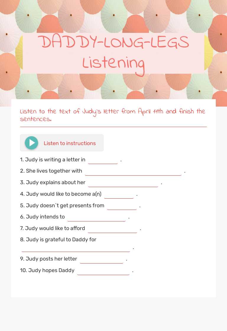 DADDY-LONG-LEGS Listening worksheet preview image