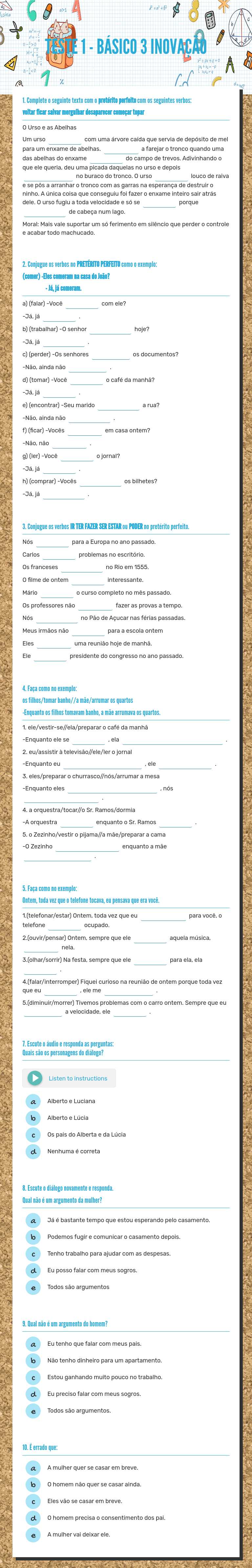 TESTE 1 - BÁSICO 3
INOVAÇÃO worksheet preview