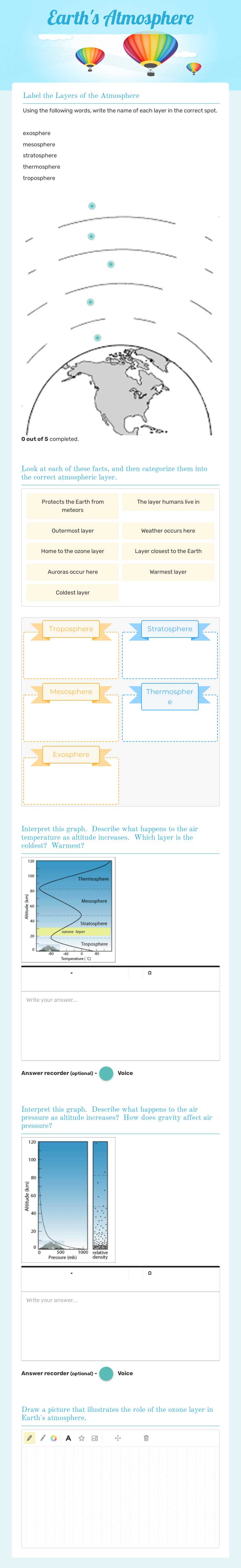 Earth's Atmosphere Grade 6 worksheet preview