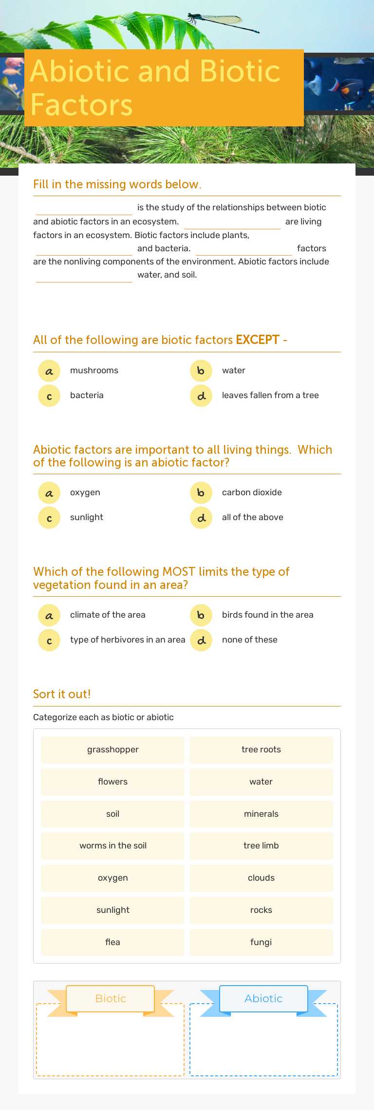 Abiotic and Biotic Factors worksheet preview image