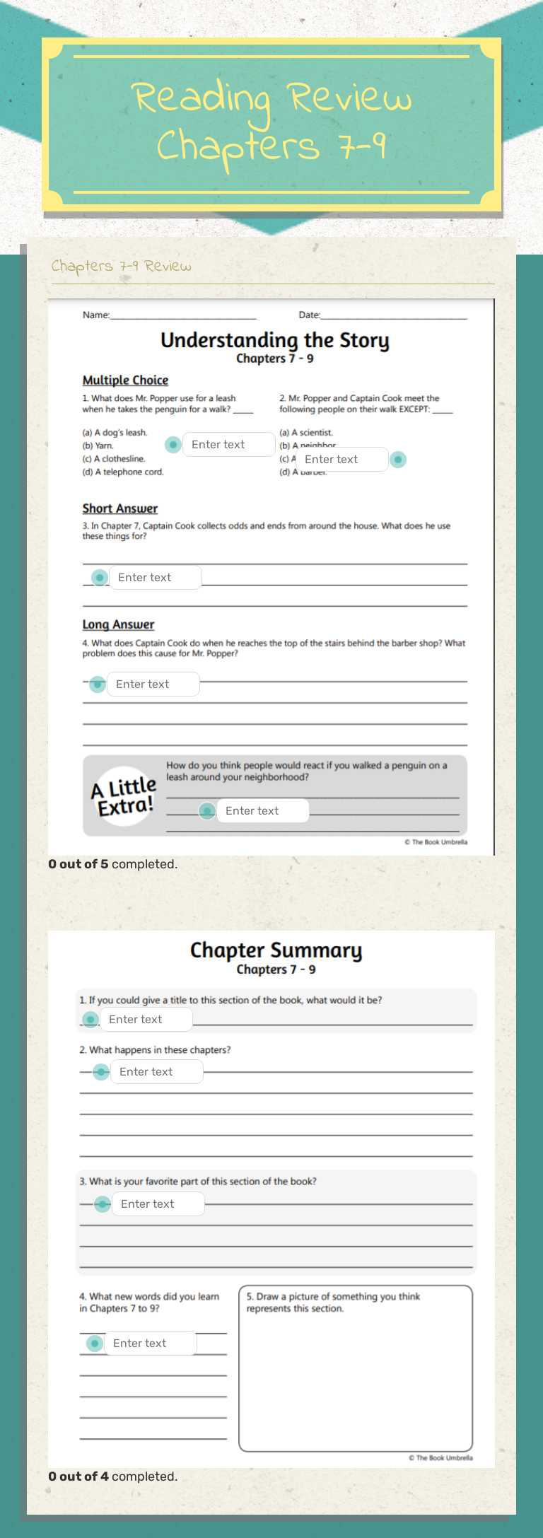 Reading Review Chapters 7-9 worksheet preview image