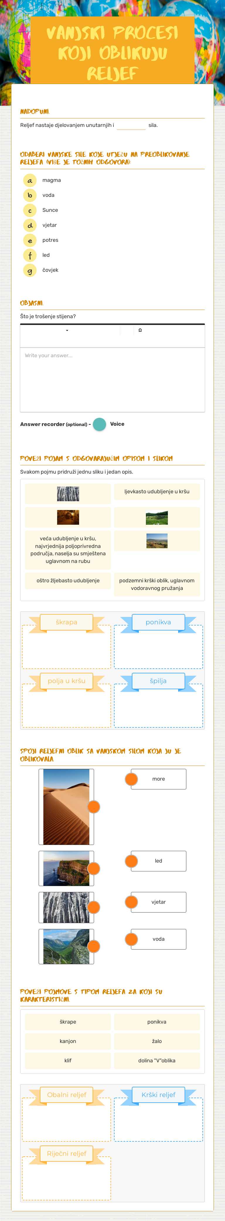 Vanjski procesi koji oblikuju reljef worksheet preview image