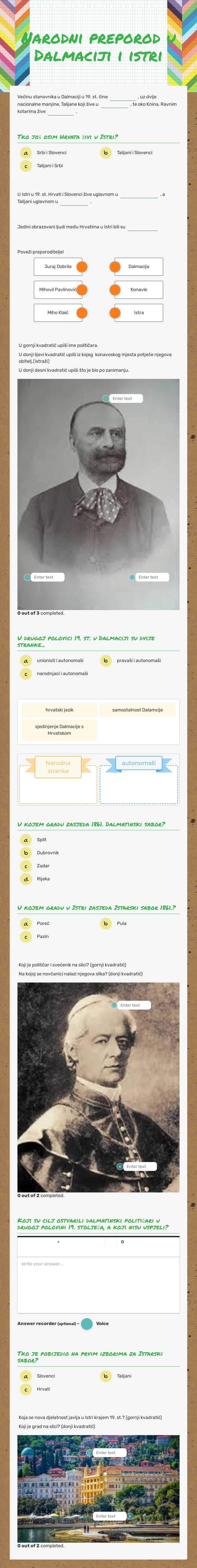 Narodni preporod u Dalmaciji i istri Grade 7 worksheet preview
