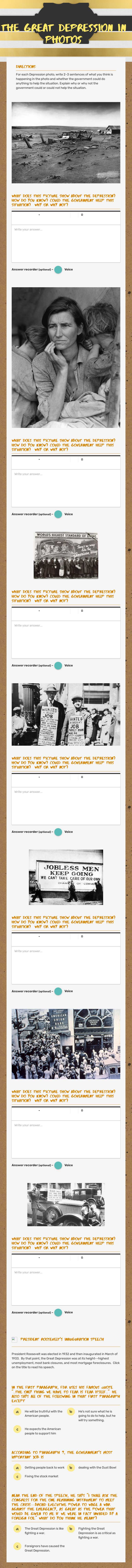 The Great Depression in Photos worksheet preview image