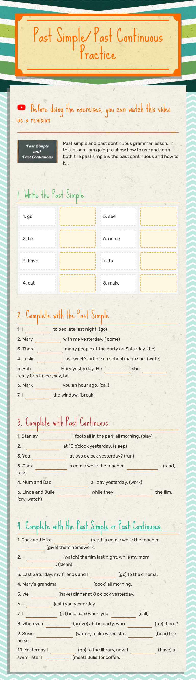 Past Simple/ Past Continuous
Practice worksheet preview image