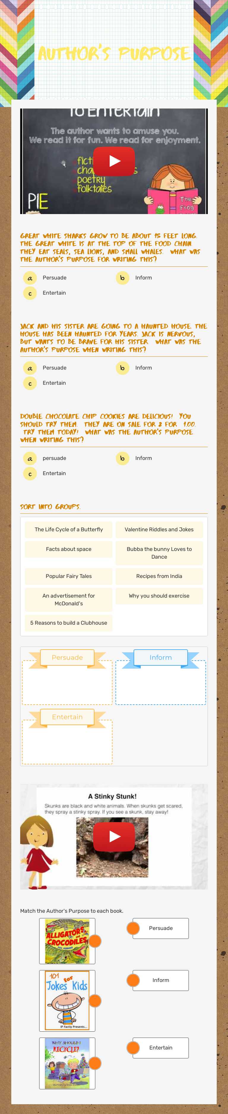 Author's Purpose worksheet preview image
