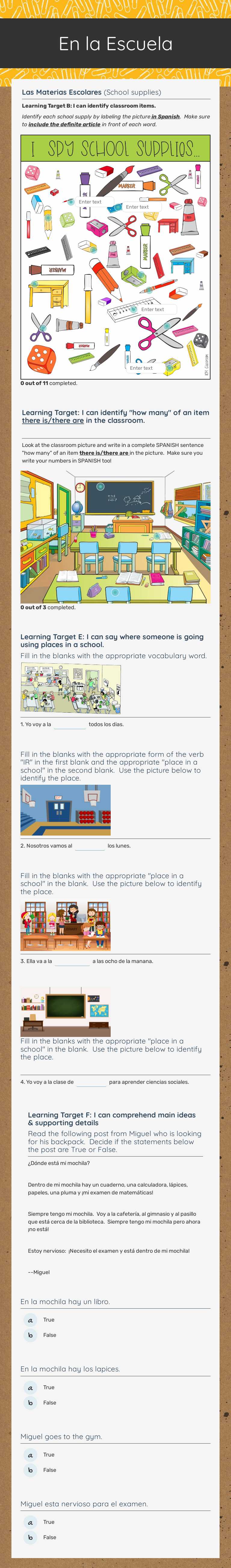 En la Escuela worksheet preview image
