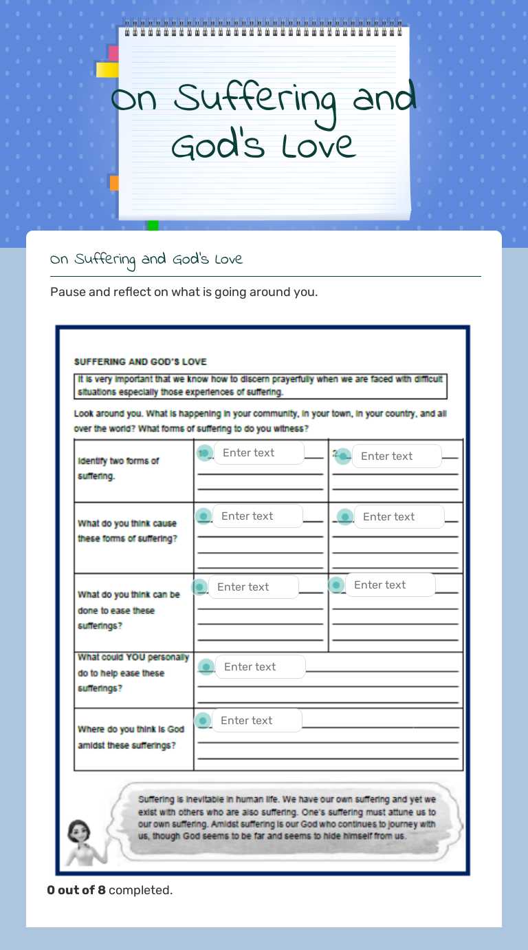 On Suffering       and God's Love worksheet preview image
