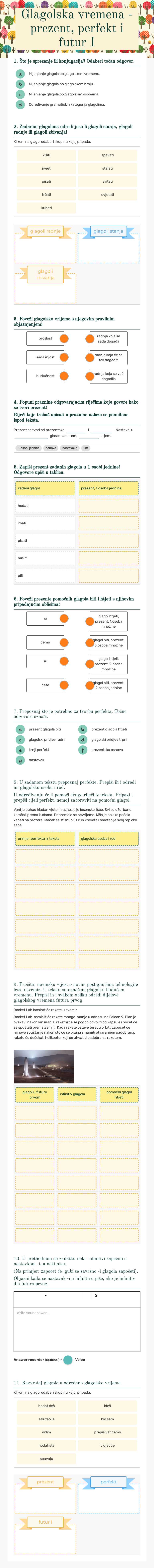 Glagolska vremena - prezent, perfekt i futur I worksheet preview image