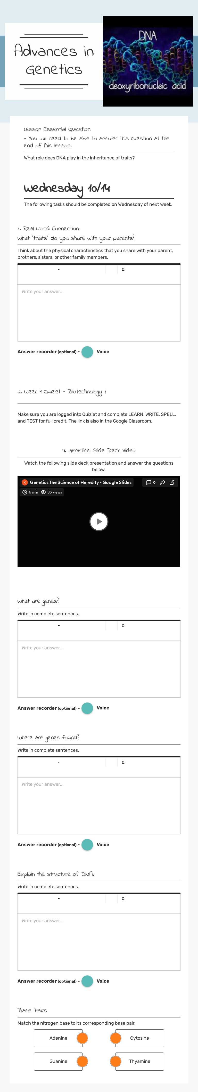 Advances in Genetics Grade 8 worksheet preview