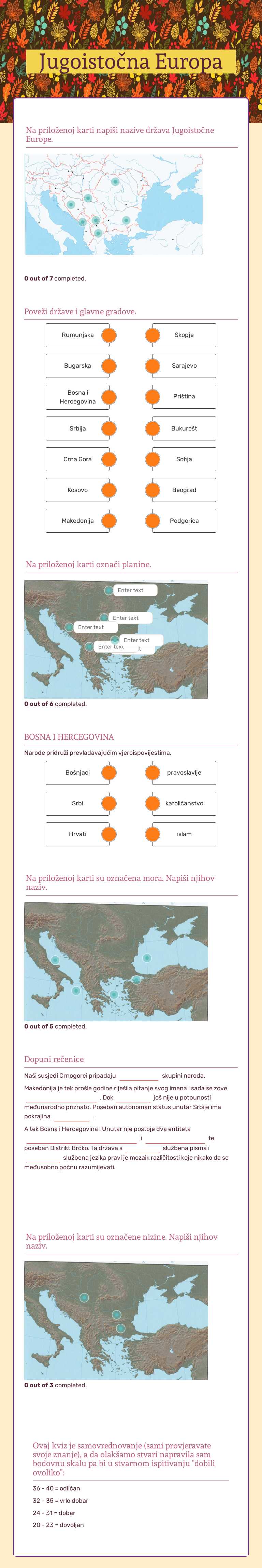 Jugoistočna Europa Grade 7 worksheet preview