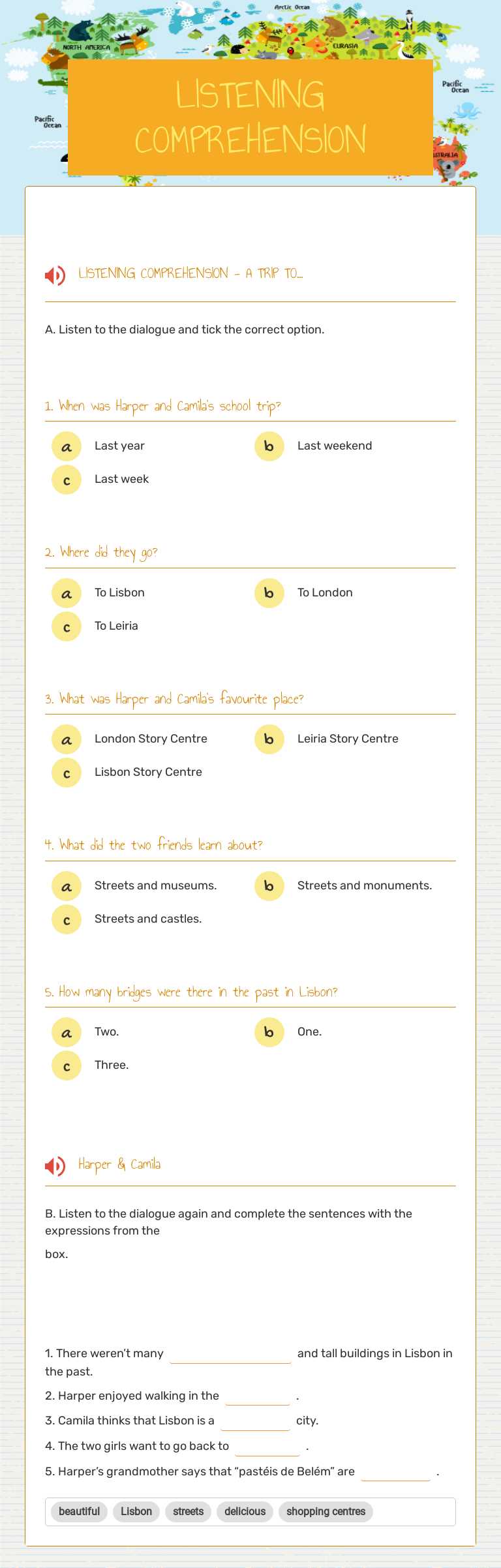 LISTENING COMPREHENSION worksheet preview image