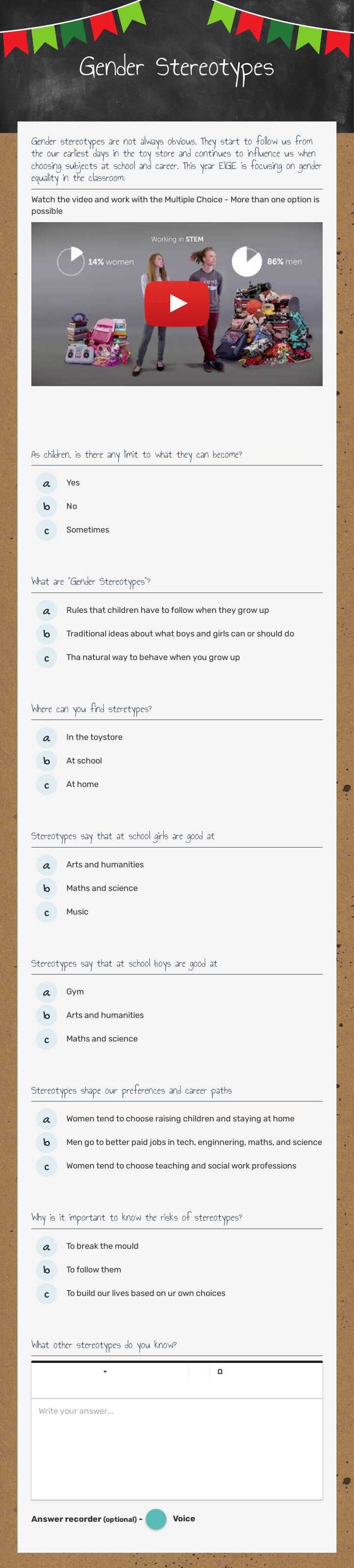 Gender Stereotypes Grade 8 worksheet preview