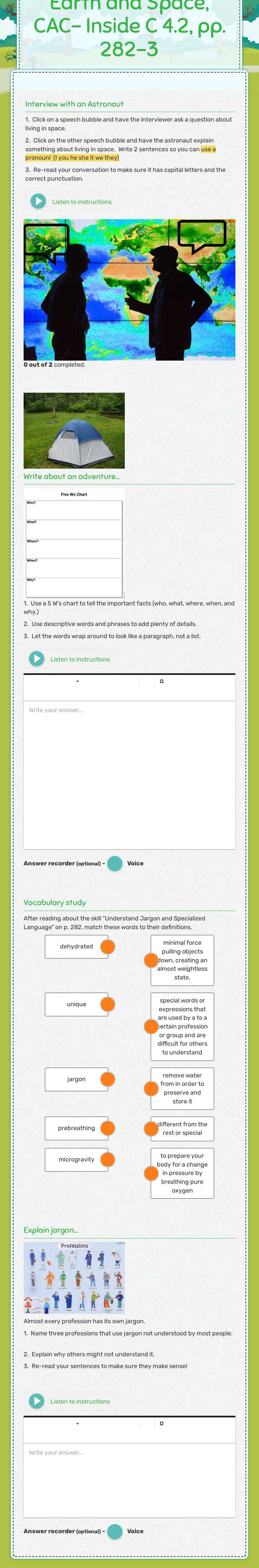 Earth and Space, CAC- Inside C 4.2, pp. 282-3 worksheet preview image