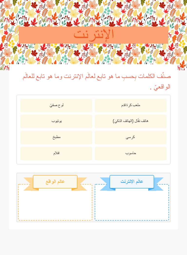 الإنترنت worksheet preview image