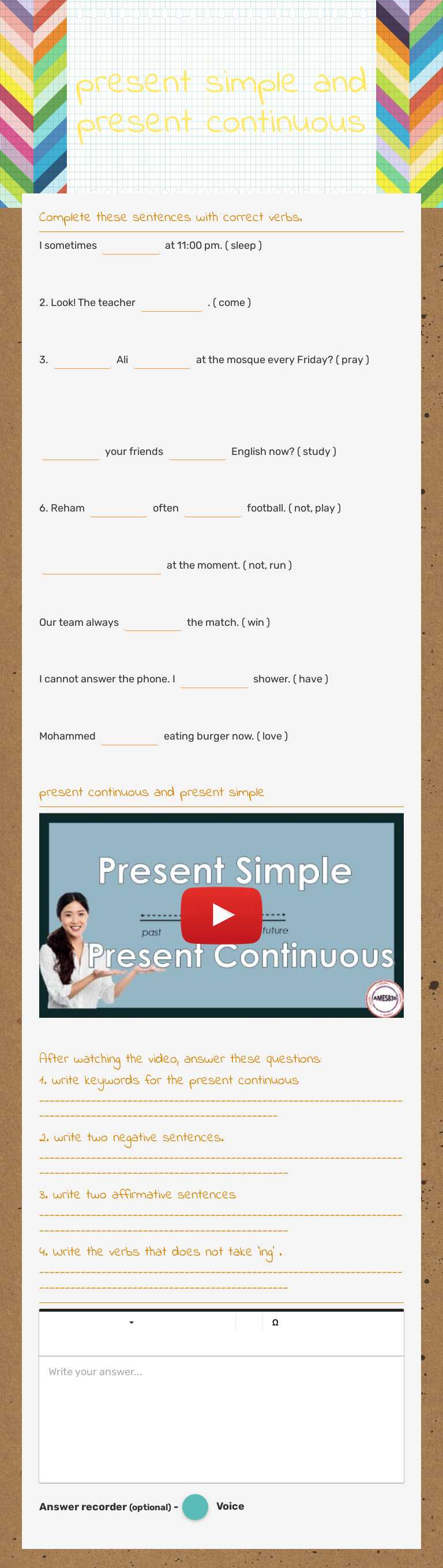 present simple and present continuous worksheet preview image