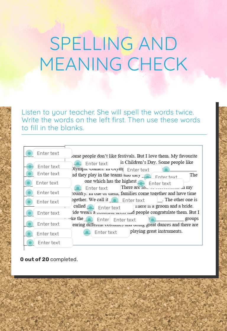 SPELLING AND MEANING CHECK Grade 4 worksheet preview