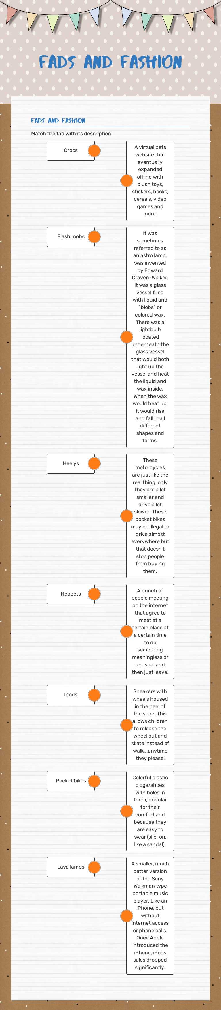 fads and fashion worksheet preview image