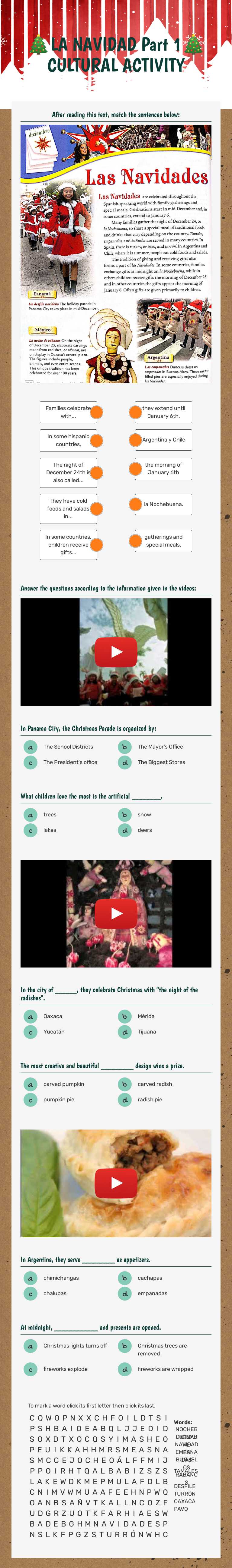 🎄LA NAVIDAD Part 1🎄CULTURAL ACTIVITY Grade 10 worksheet preview