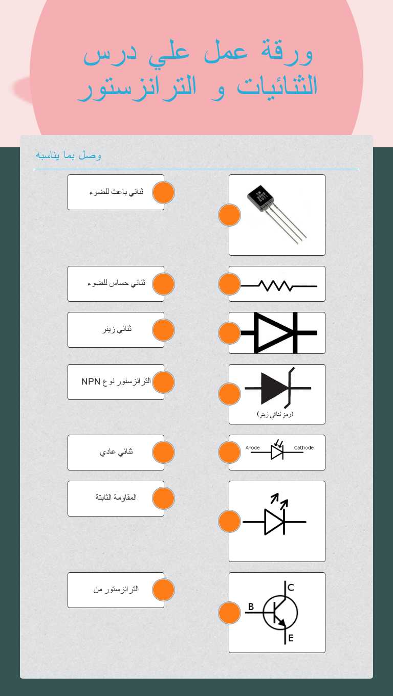 ورقة عمل علي درس الثنائيات و الترانزستور worksheet preview image