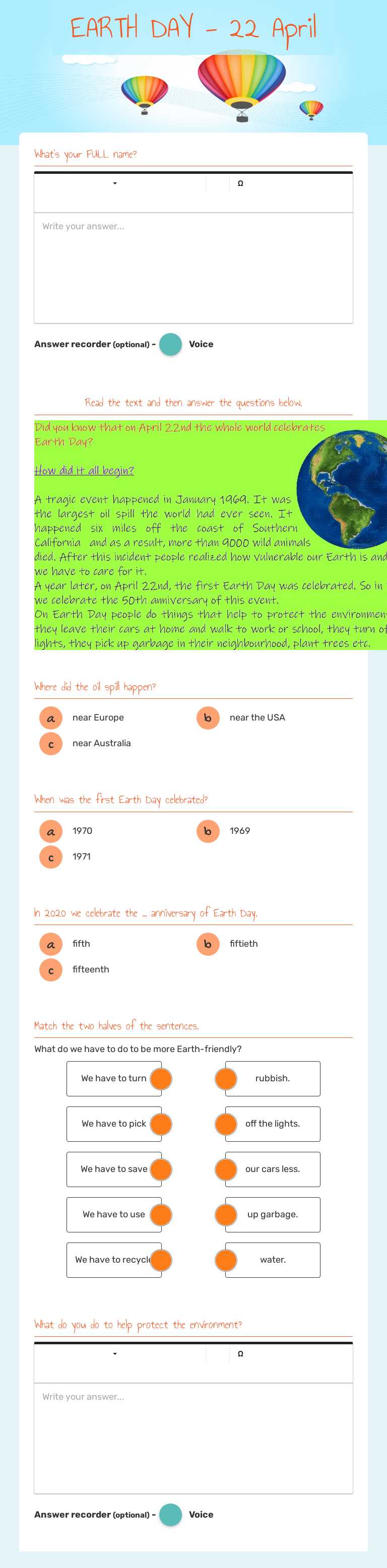 EARTH DAY - 22 April Other worksheet preview