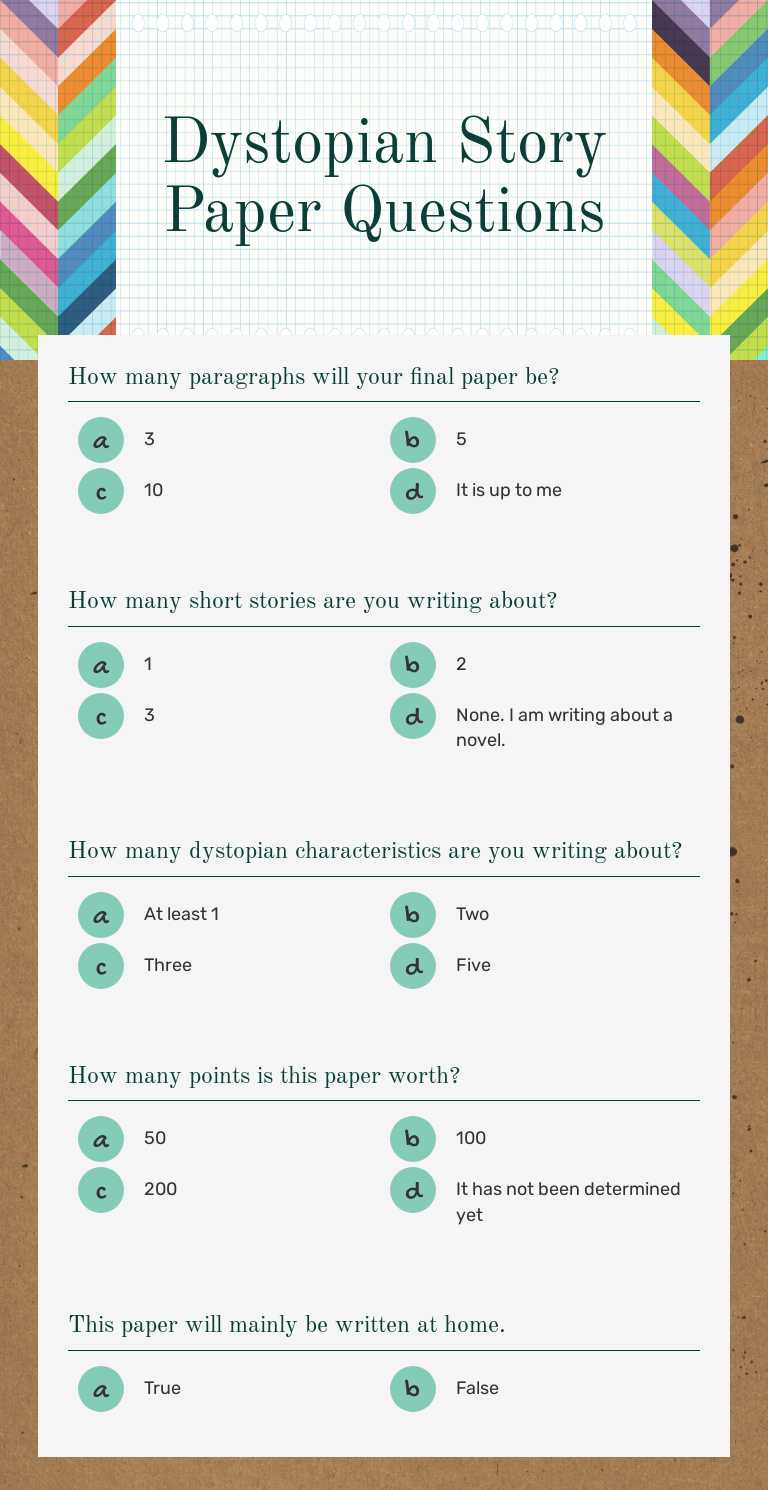 Dystopian Story Paper Questions worksheet preview