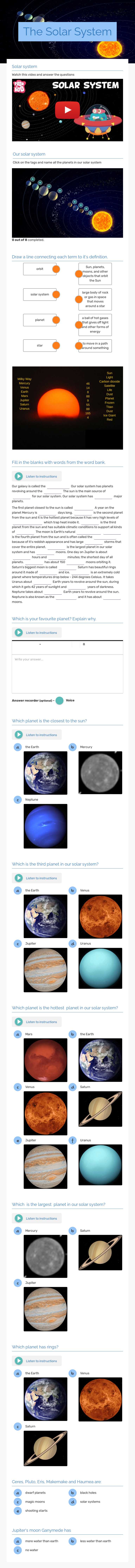 The Solar System worksheet preview image