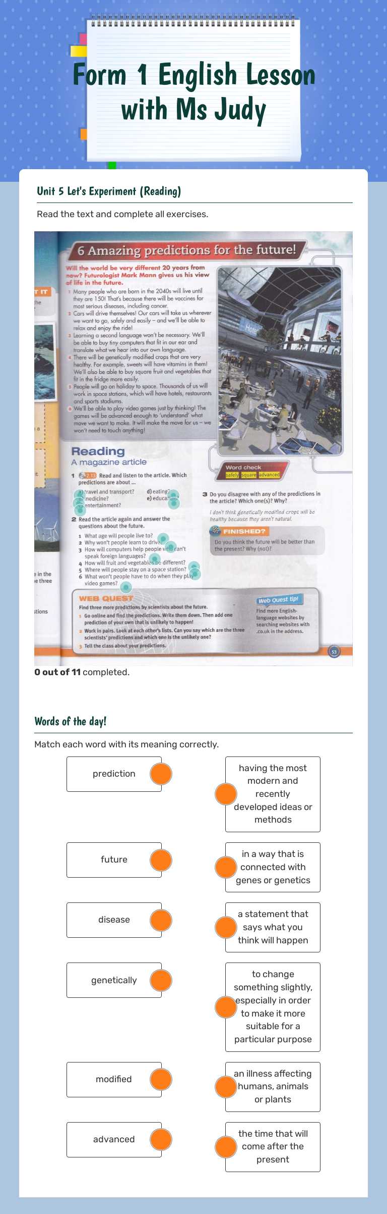 Form 1 English Lesson with Ms Judy worksheet preview image