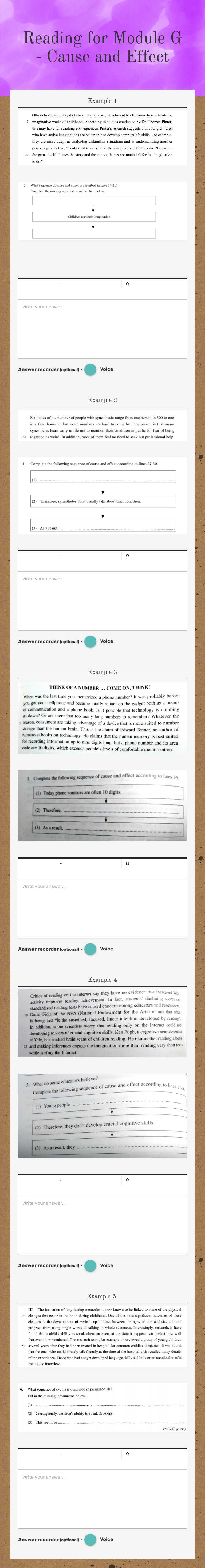Reading for Module G -
Cause and Effect worksheet preview image