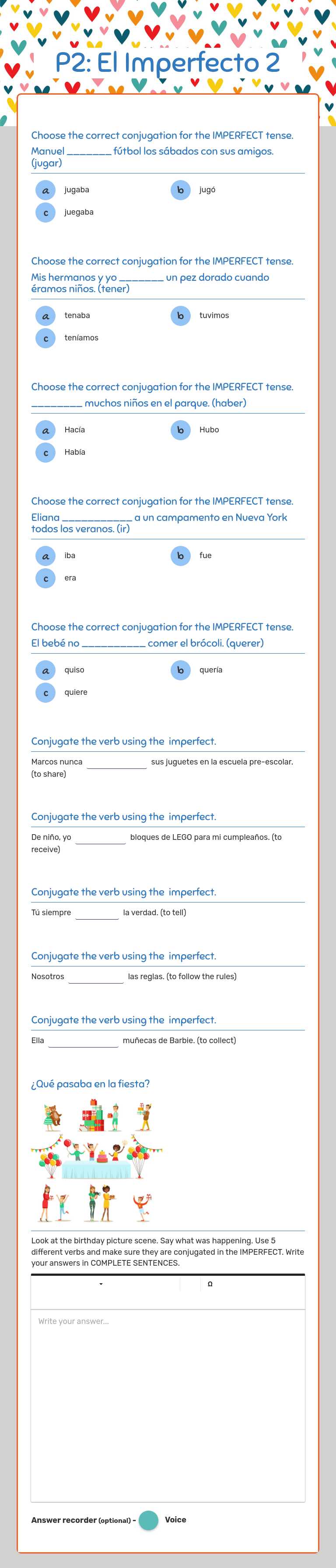 P2: El Imperfecto  2 worksheet preview image