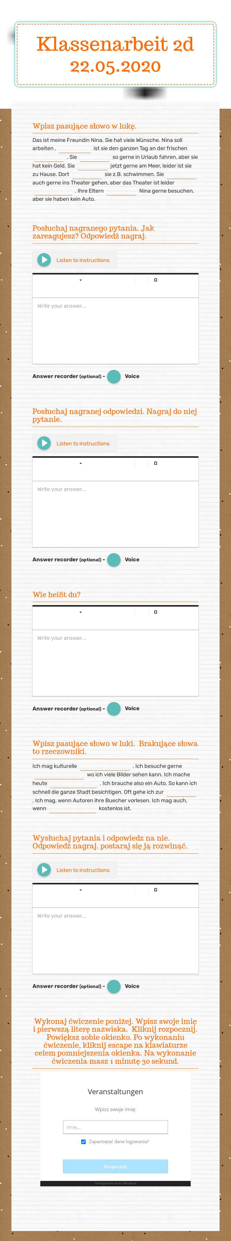 Klassenarbeit 2d 22.05.2020 worksheet preview image