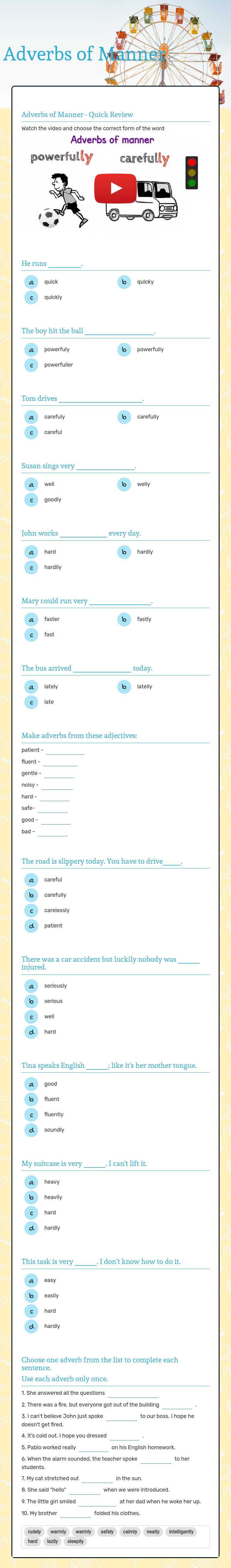 Adverbs of Manner worksheet preview image
