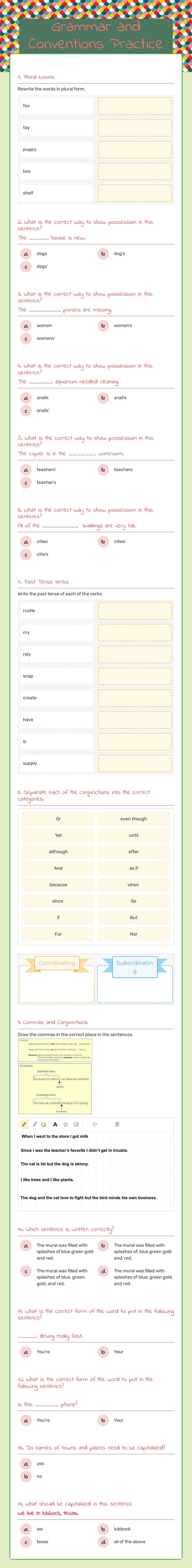 Grammar and Conventions Practice worksheet preview image