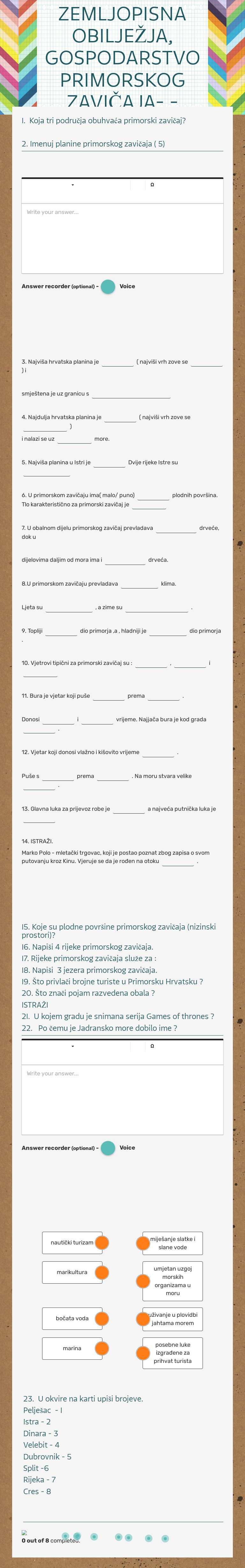 PRIRODNO ZEMLJOPISNA OBILJEŽJA, GOSPODARSTVO PRIMORSKOG ZAVIČAJA- 
- ponavljanje- worksheet preview image