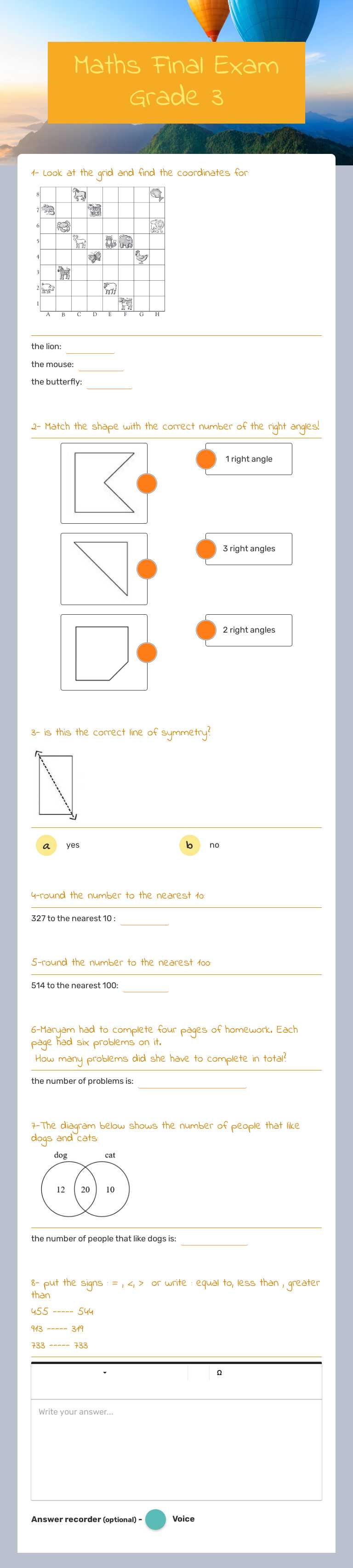 Maths Final Exam Grade 3 by Teacher Edlira | Interactive Worksheet ...