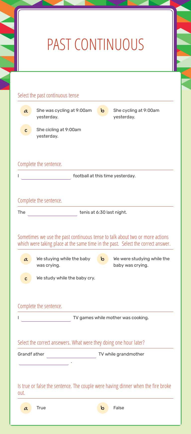 Past Continuous worksheet preview