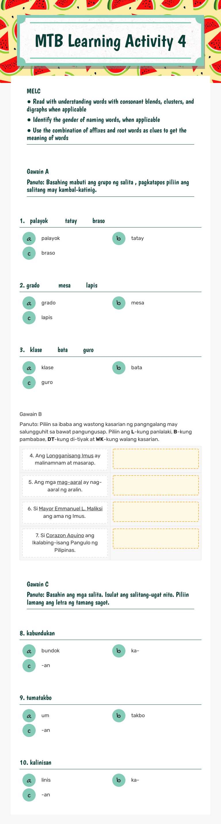 MTB Learning Activity 4 worksheet preview image