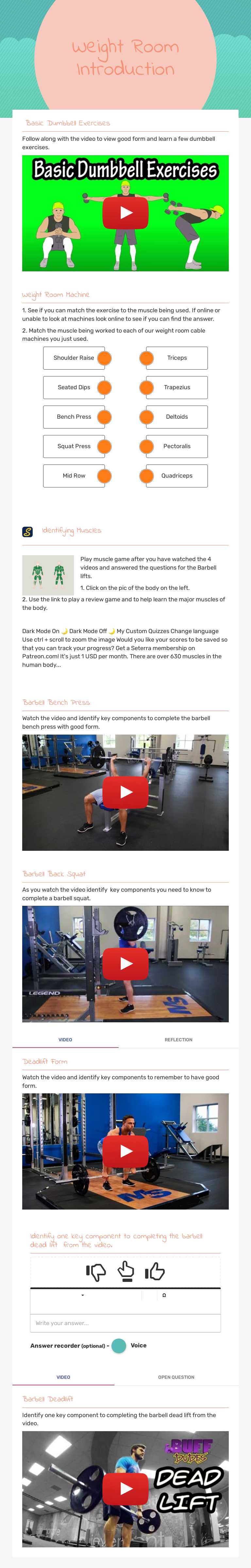 Weight Room Introduction worksheet preview image