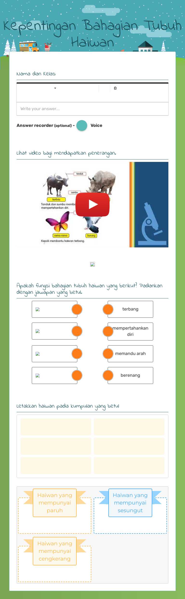 Kepentingan Bahagian Tubuh Haiwan worksheet preview image