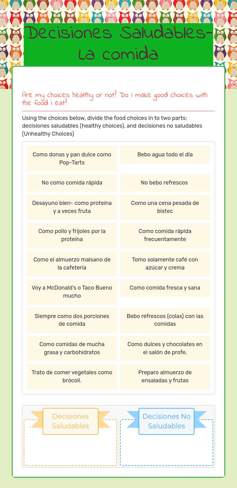 Decisiones Saludables-La comida worksheet preview image