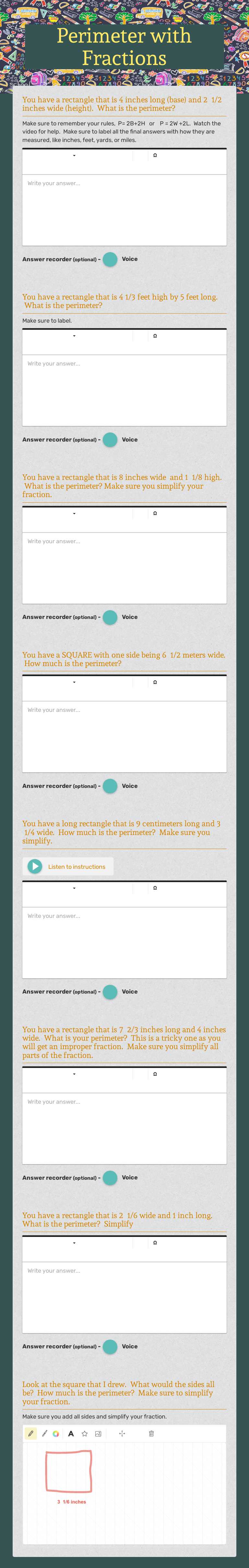 Perimeter with Fractions worksheet preview image
