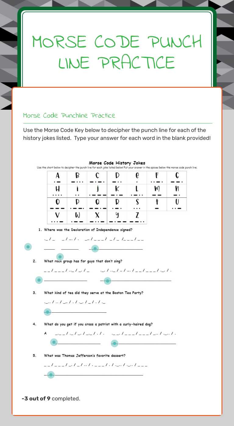 Morse Code Punch Line Practice Grade 5 worksheet preview