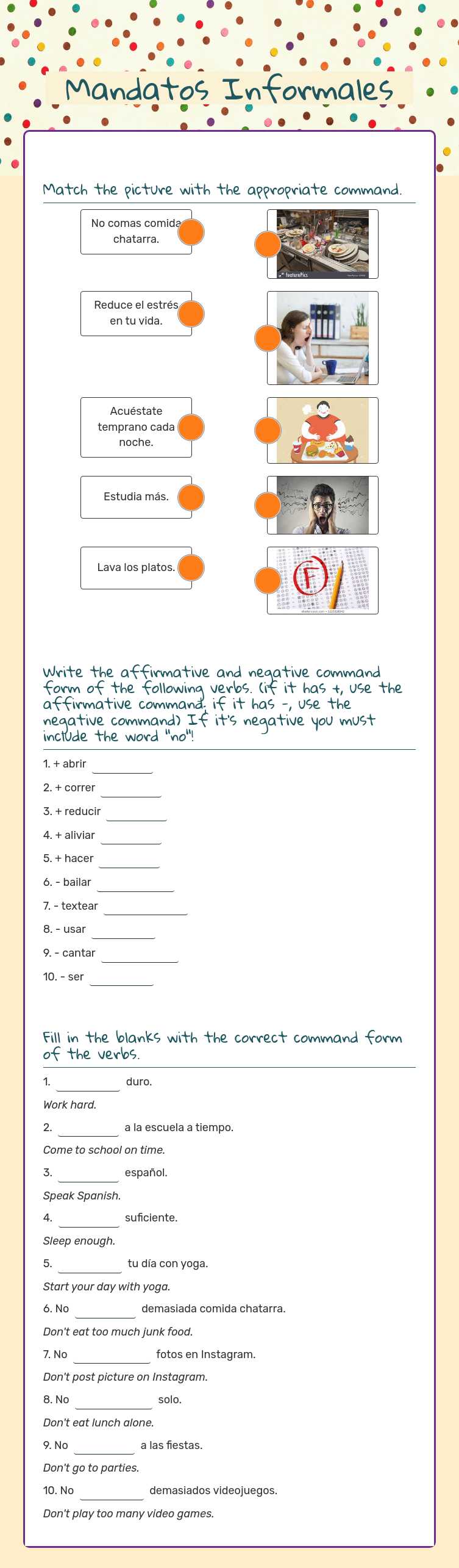 Mandatos Informales worksheet preview image