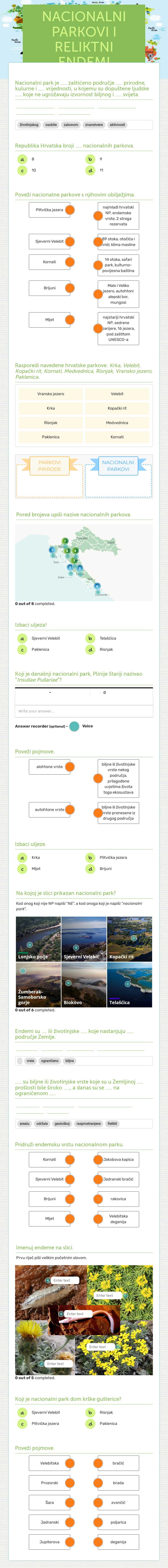 NACIONALNI PARKOVI I RELIKTNI ENDEMI worksheet preview image