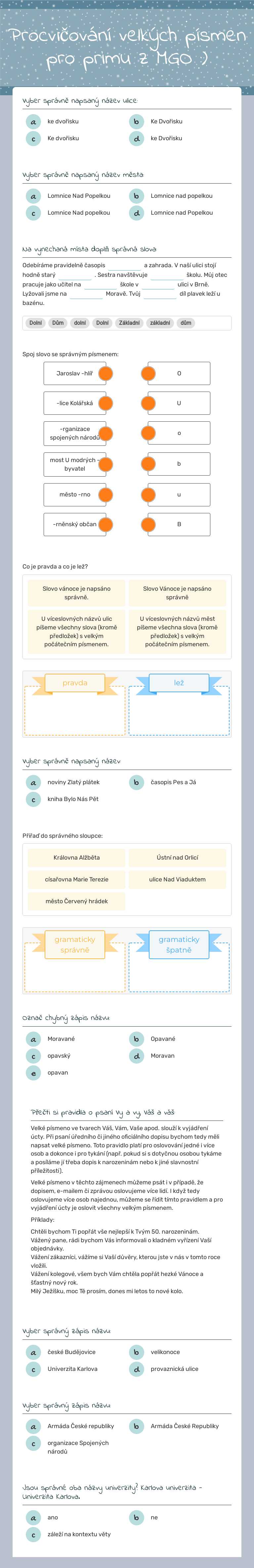 Procvičování velkých písmen pro primu z MGO :) worksheet preview image