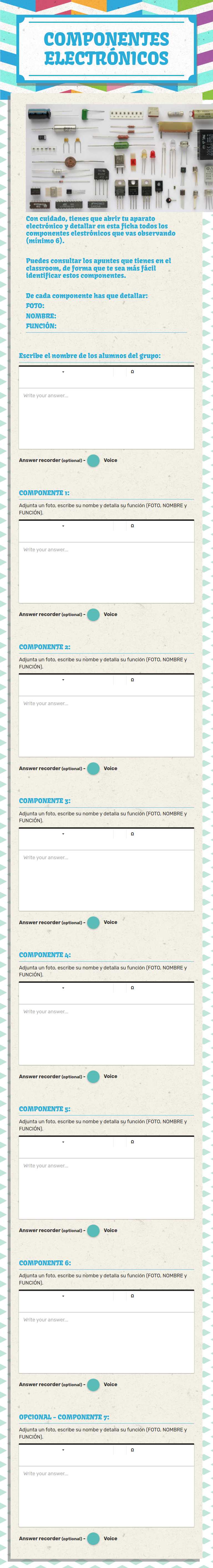 COMPONENTES ELECTRÓNICOS worksheet preview image