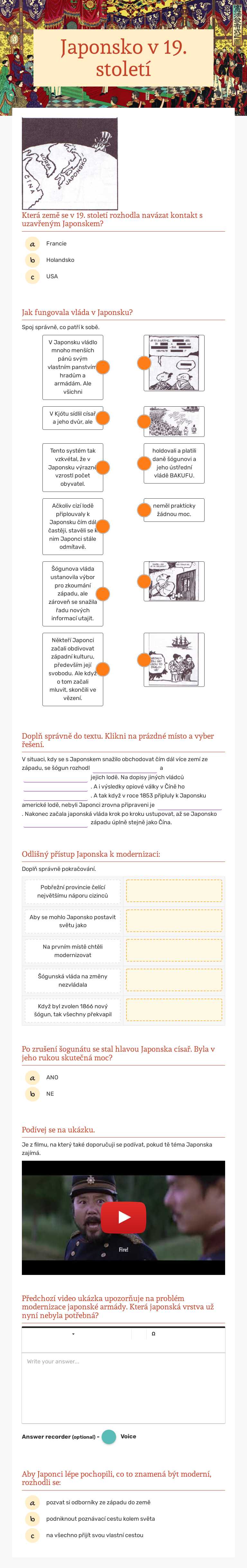 Japonsko v 19. století worksheet preview image