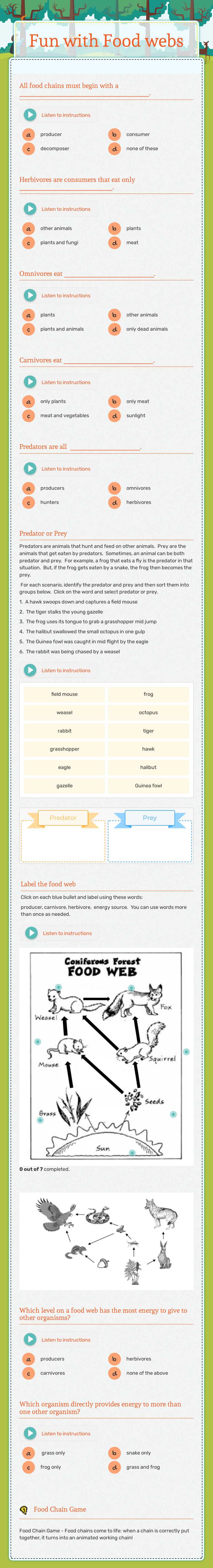 Fun with Food webs worksheet preview image