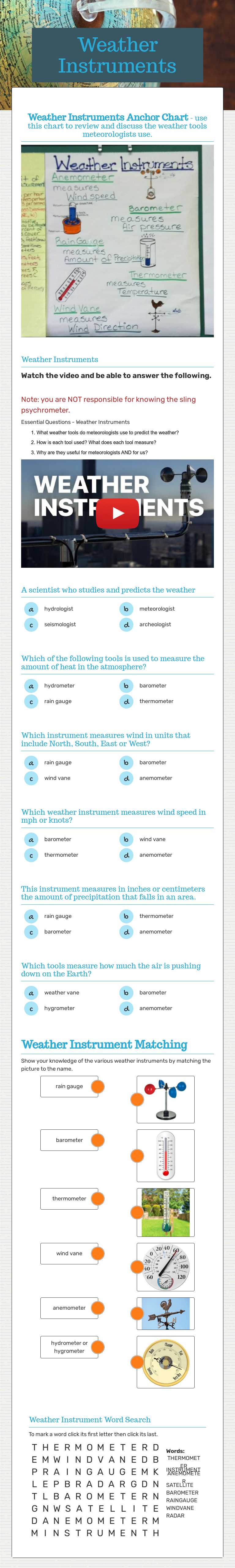 Weather Instruments worksheet preview image